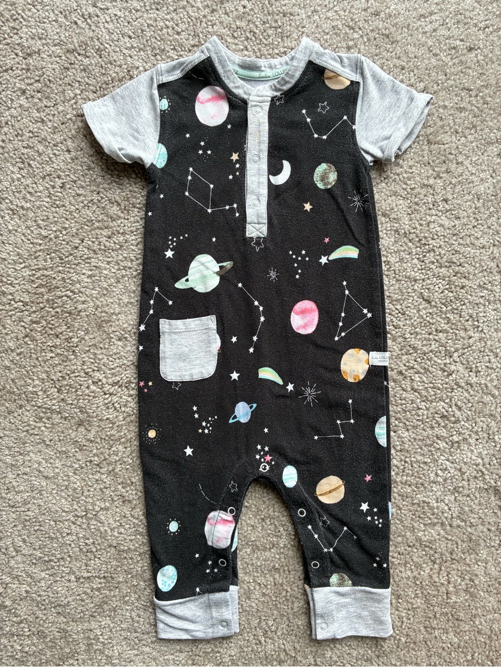 Loulou Lollipop Tencel Black Space-Print Short-Sleeve Footie Romper for Kids